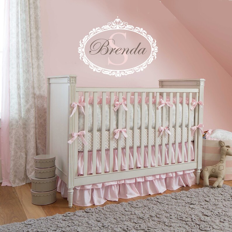Damask Wall Decal Girl Nursery Decals Nursery Name Decal Etsy