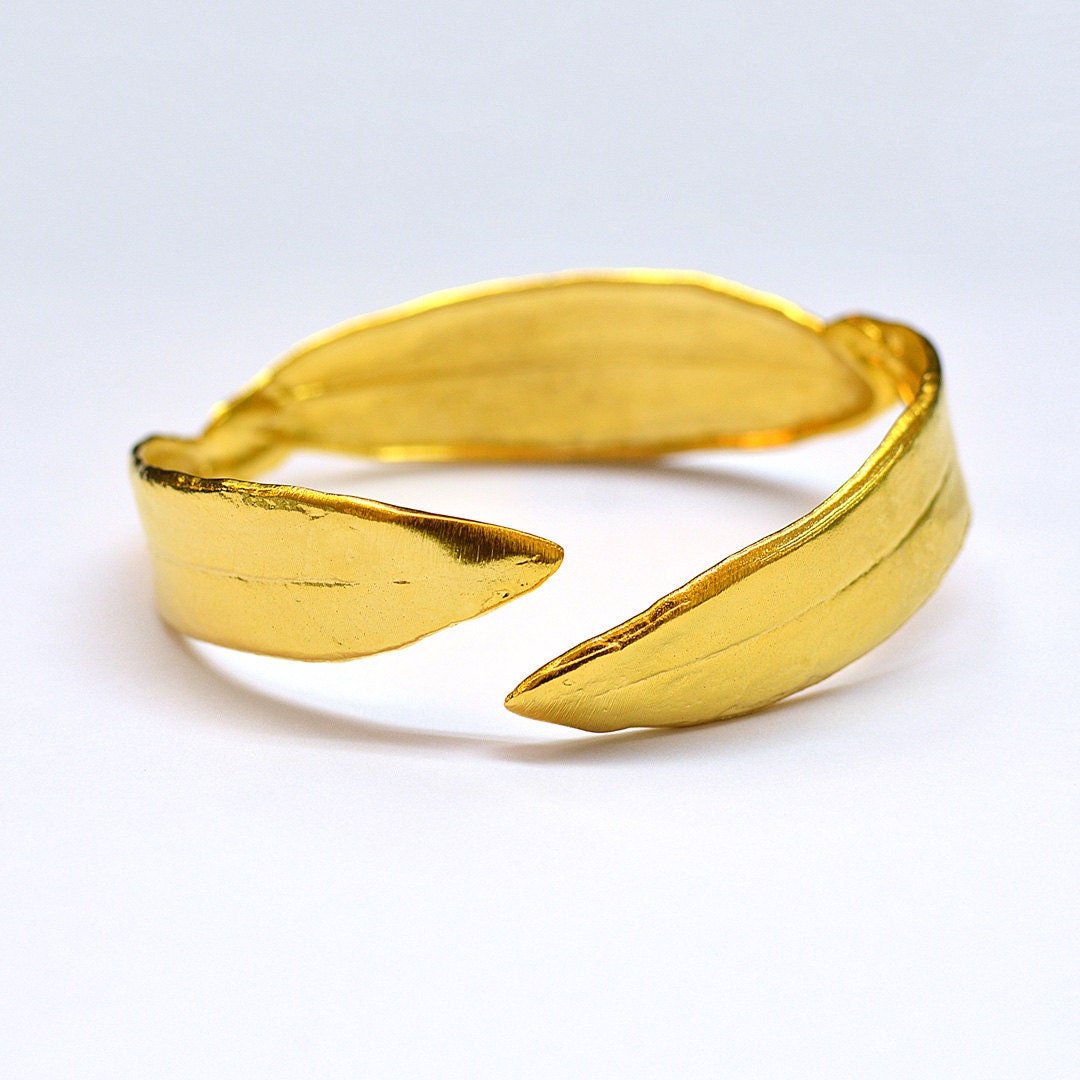 Gold Olive Leaf Bracelet / Custom Made Grecian Bangle / Hand Made Gold ...