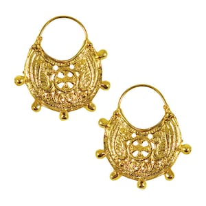 Golden Byzantine Earrings |/\| Golden Peacock Chandeliers |\/| Hand Made Bronze Gold Plated 24K |/\| Jewelry Crafted in Greece