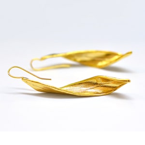 Gold Olive Leaf Earrings |/\| Chandelier of Victory |\/| Hand Made Gold Plated 24K Bronze |/\| Jewelry Crafted in Greece