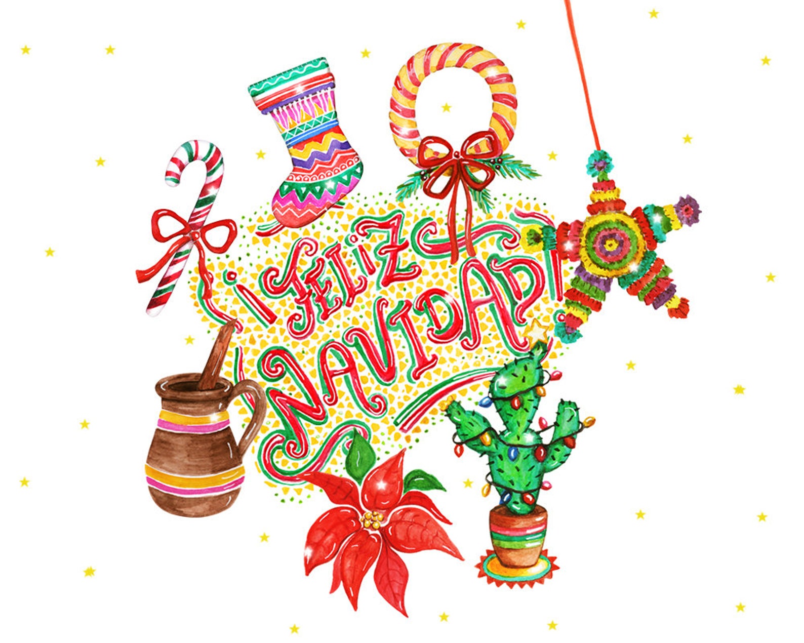 Mexican Christmas Watercolor Printable Set Etsy