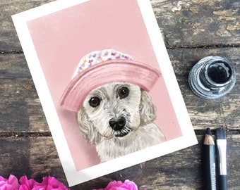 Cute Dog in Hat Art Print/Ideal Gift for Dog Lovers