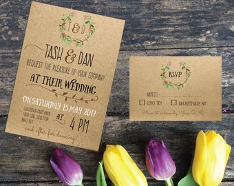 Printable Personalised Wedding Stationery Set / Vintage Kraft Style