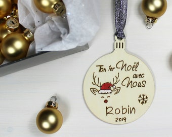 Wooden Christmas decoration Your first Christmas with us, customizable, hand engraved.