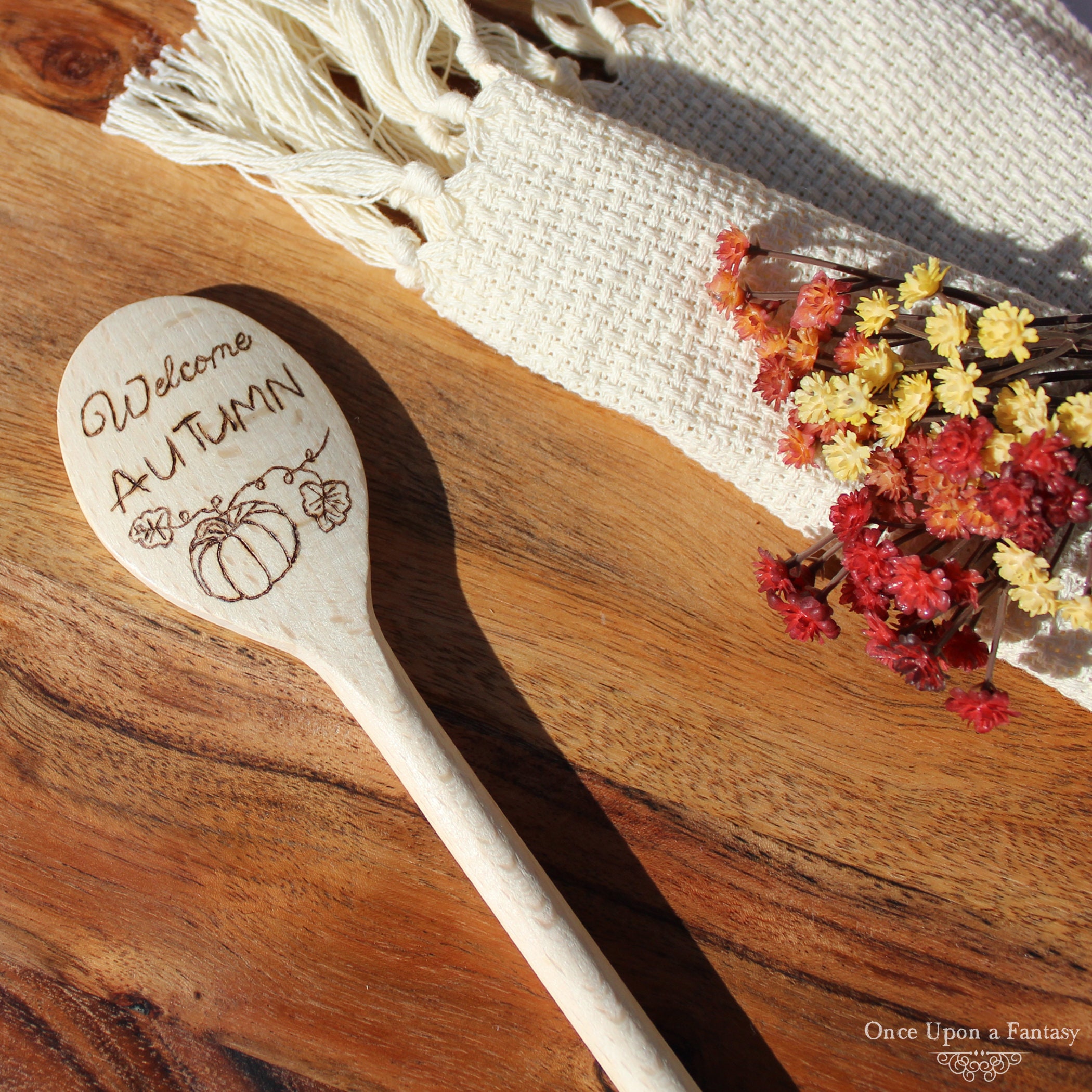 Cuillère en Bois Welcome Autumn et Citrouille, Cuillère Automnal Pour L'arrivée de L'automne.