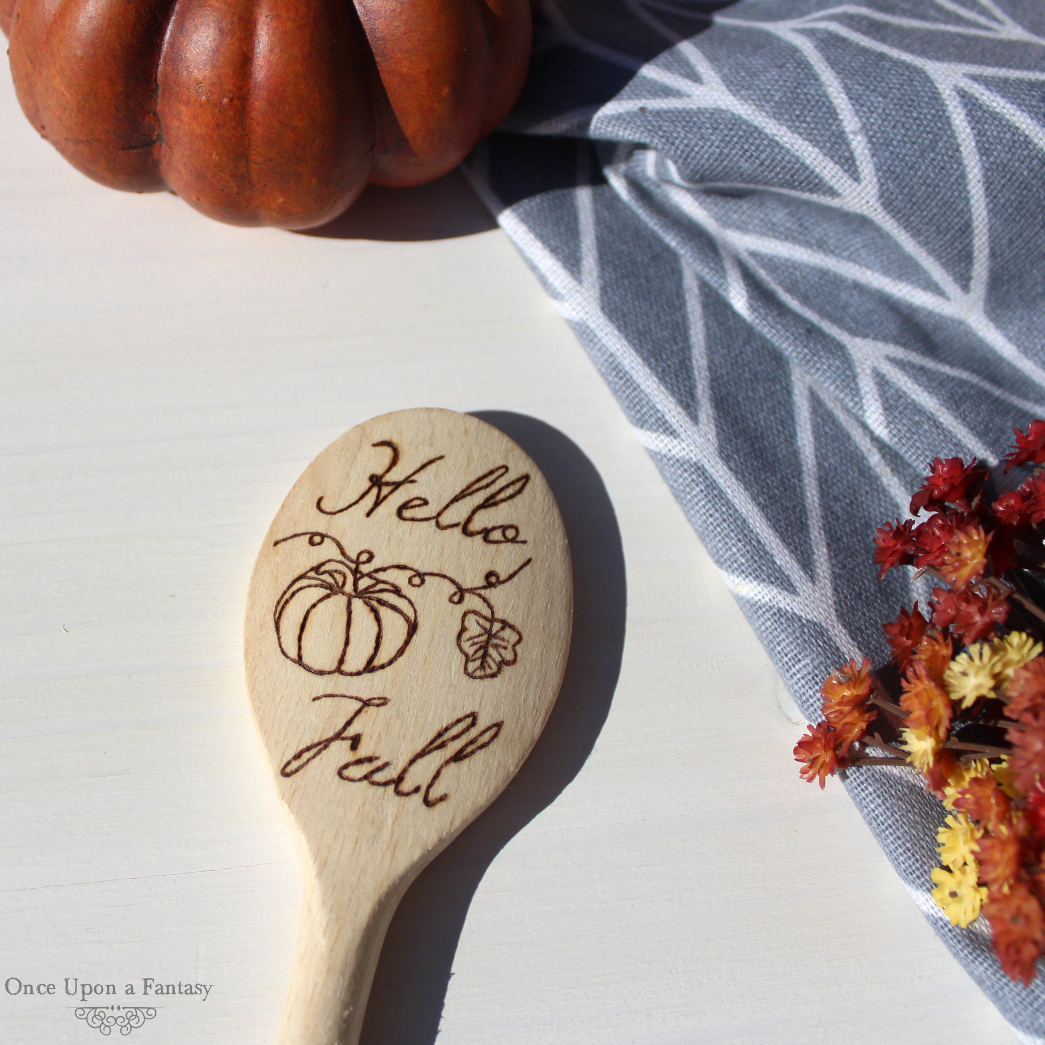 Hello Fall wooden spoon and pumpkin autumn spoon for the | Etsy