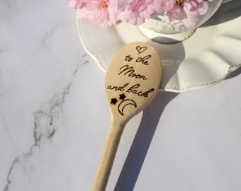 To the Moon and Back wooden spoon, to be customized, engraved by hand.