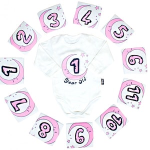 Mejor regalo de baby shower, conjunto de body milestone, baby girl monthly romper, trajes de recién nacido, ideas de anuncio de bebé, conjunto de romper recién nacido