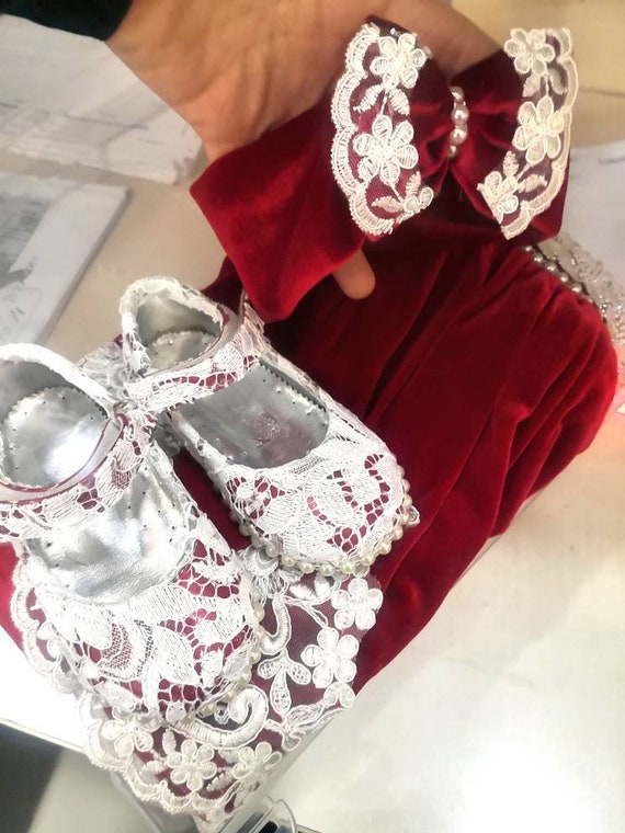 Red Velvet Baby Dress, Lace Newborn Dress Set, Toddler Velvet Dress, Baby Christmas Outfit, Baby's Christmas Outfit, Baby's First Christmas