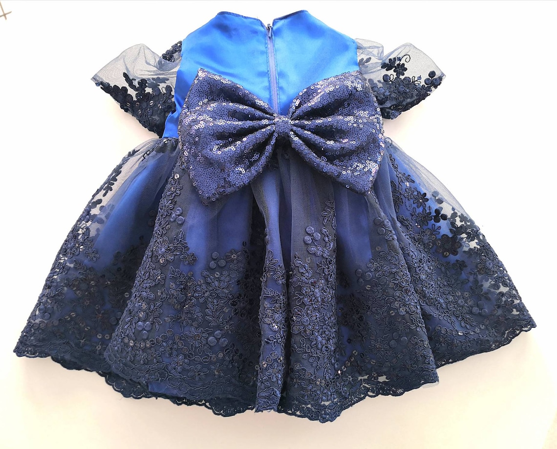 Newborn Baby Blended Dress In Bear Print Royal Blue Color main image 1