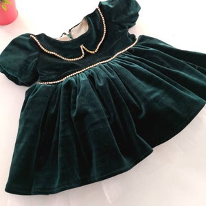 Green Velvet Dress Baby Girl, Baby Girl Dress Special Occasion, Velvet ...