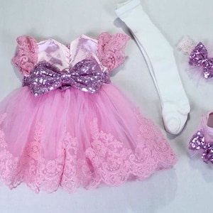 Pink Lace Dedication Gown, Baptism Dress For Baby Girl, Newborn Girl Clothes, Lace Baby Girl Outfit, Christening Gown Girl, Gift For New Mom