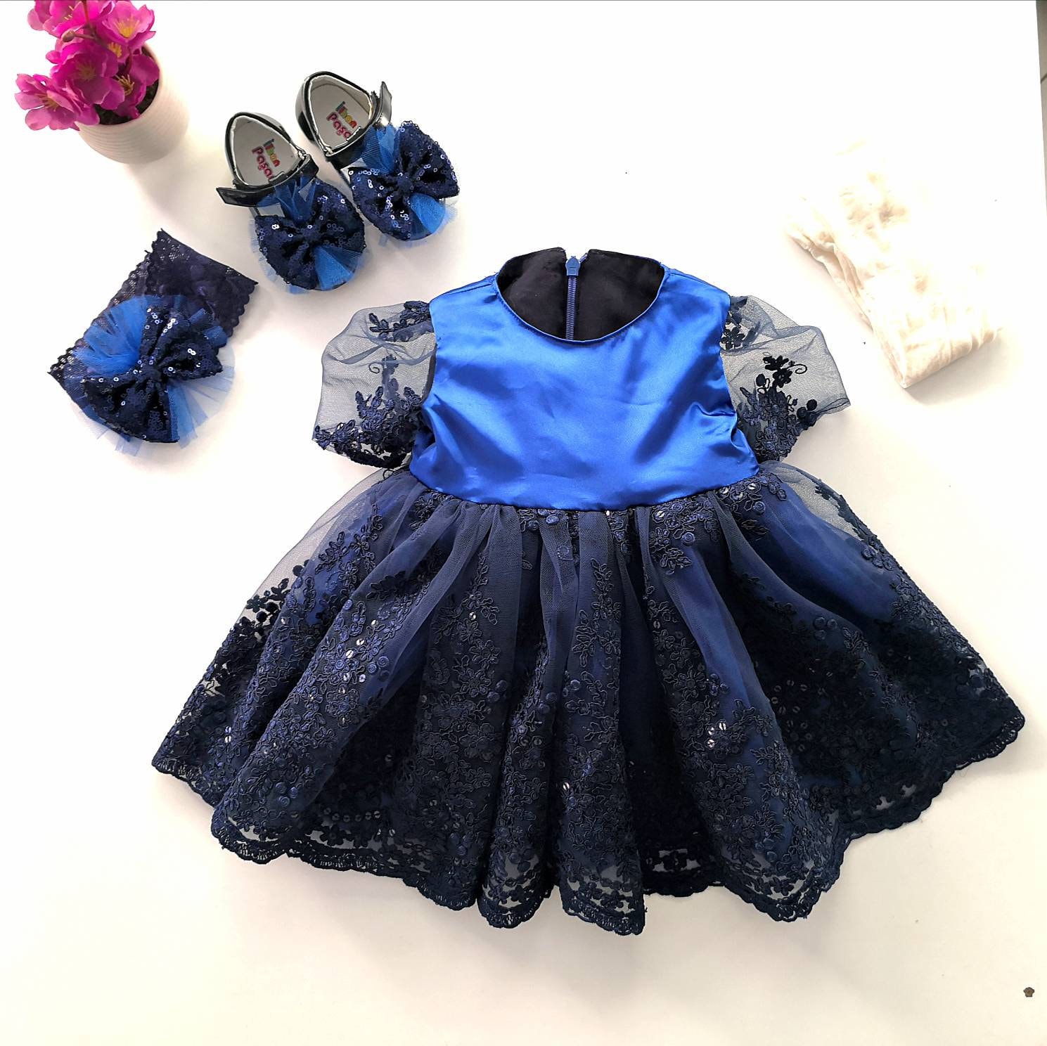 Baby Girl Royal Blue Lace Wedding Dress Set Etsy