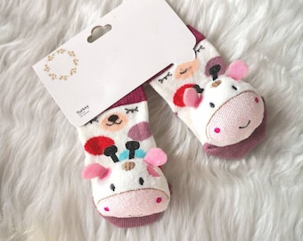 Newborn Socks Cow, 3D Cute Baby Socks, Newborn Coming Home Outfits, Cow Baby Shower Gift, Baby Girl Gift Cow, Baby Socks With Animal