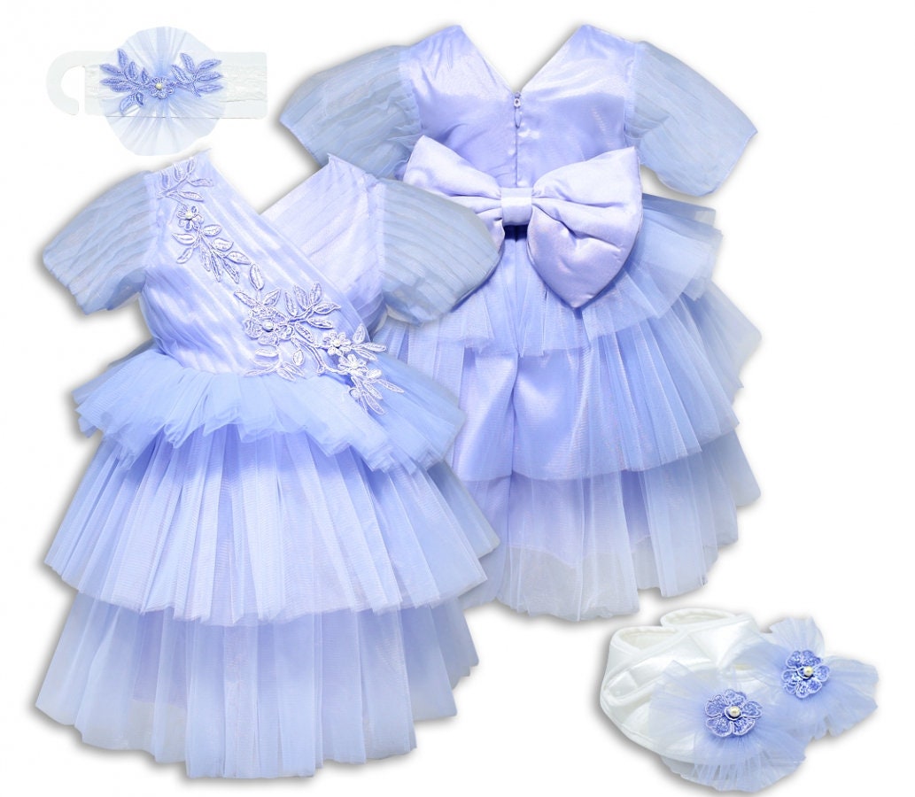 Personalized Baby Girl Satin Lace Dress with Name Embroidery – Special Occasion & Christening Outfit