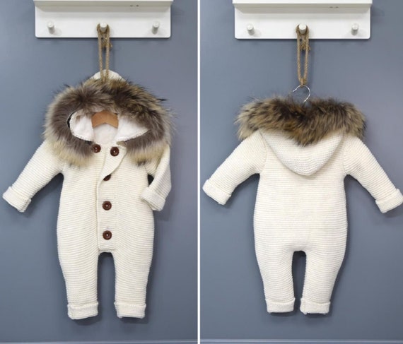 Baby Faux Fur Hooded Winter Romper Gender Neutral Long Sleeve Baby Romper Newborn Hooded Romper Knit Baby Clothes Baby Winter Outfit Etsy Canada