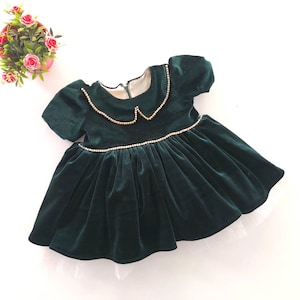 Green Velvet Dress Baby Girl, Baby Girl Dress Special Occasion, Velvet Baby Victorian Dress, 1st Birthday Clothes, Toddler Girl Outfit