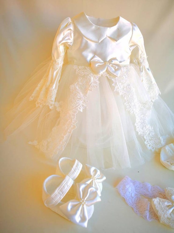 Baby Girl White Lace Wedding Dress Set Dedication Dress Baby | Etsy