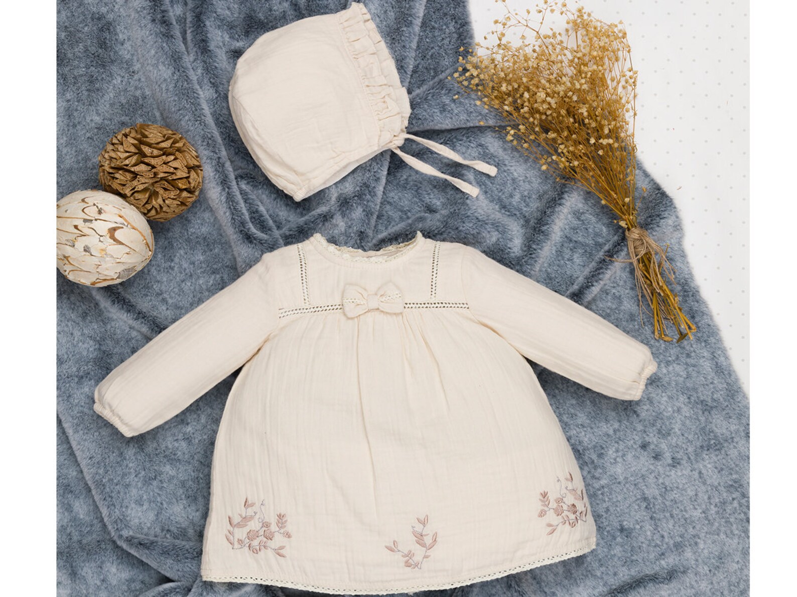 Muslin Baby Clothes, Baby Easter Dress Set, Christening Gown Girl