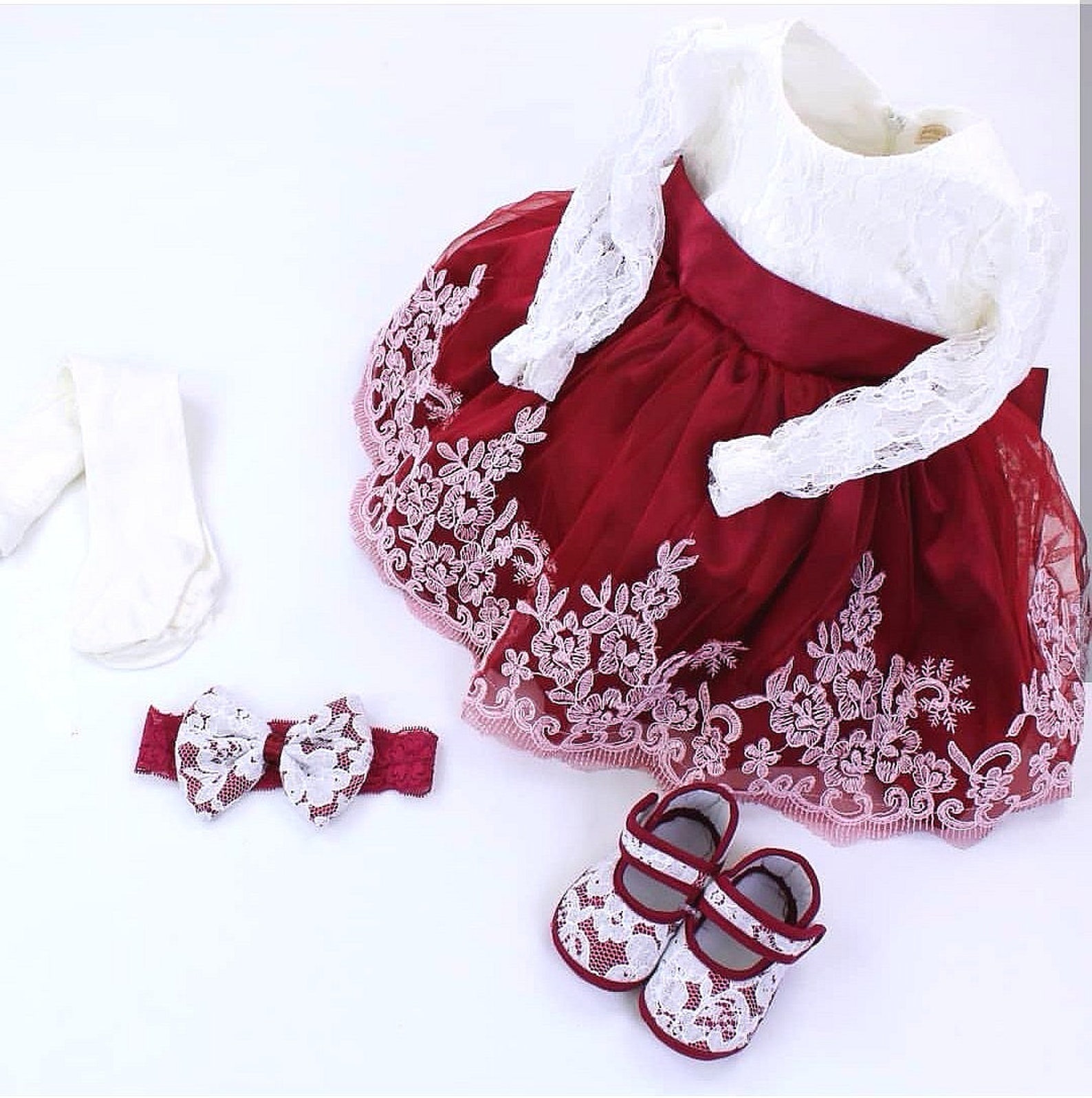 Lace Christening Gown Girl, Baby First Communion Dress, Photo Booth