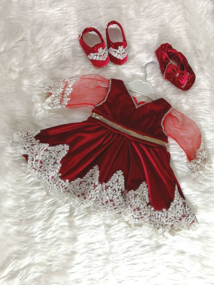 Red Velvet Dress for Baby Matching Mom and Baby First Birthday
