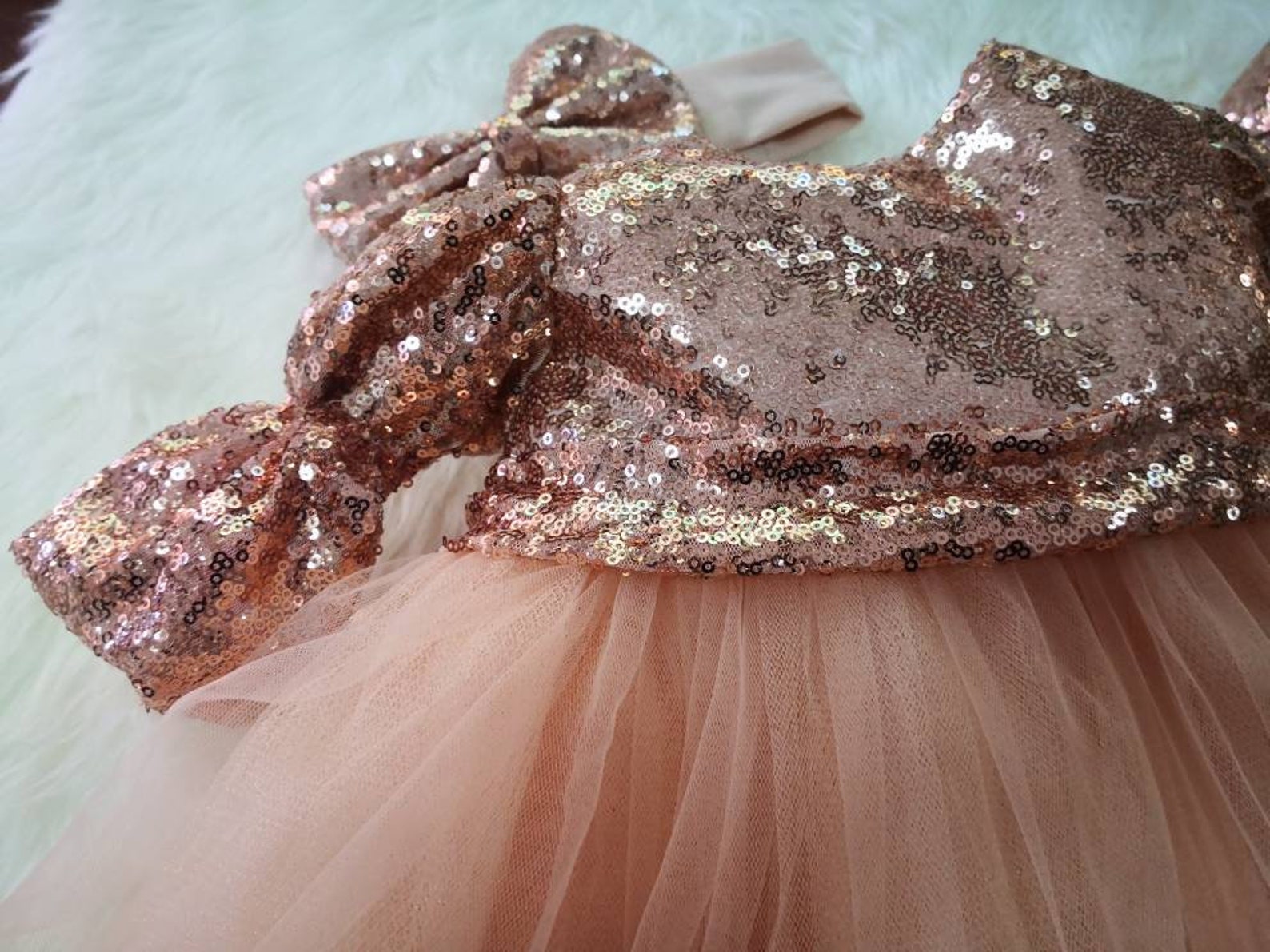 Baby Girl Sequin Dress in Rose Gold, Lace Baby Dress Set, Baby Girl