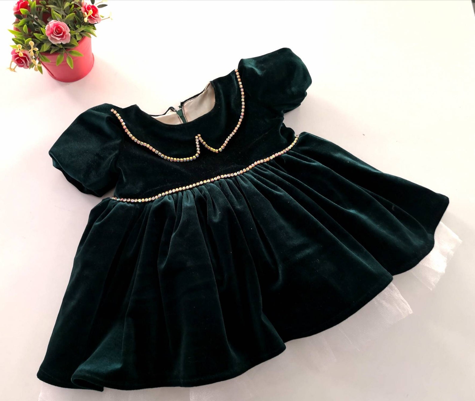 Green Velvet Dress Baby Girl Baby Girl Dress Special - Etsy