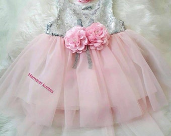 Wedding Baby Girl Dress, Christening Pink Gown, Flower Girl Proposal, Lace Dedication Dress, Pink Lace Baby Outfit, Toddler Christmas Outfit