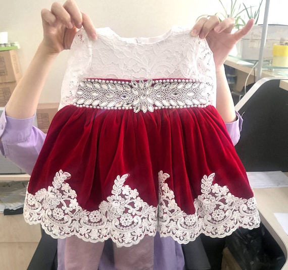 Red Velvet Baby Dress Lace Newborn Dress Set Toddler Velvet Dress Baby Christmas Outfit Baby s Christmas Outfit Baby s First Christmas