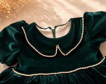 green velvet dress 12 18 months Luxury Emerald Baby Dress, Dark Holiday Outfit, Baby Girl Christmas Dress, Vintage Toddler Party Colour: PISTACHIO