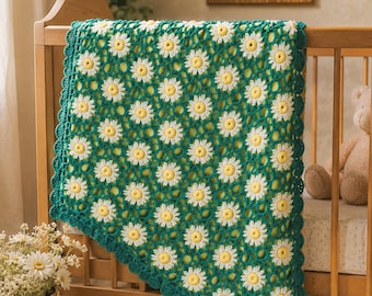 Daisy Crochet Baby Blanket, Handmade Floral Baby Blanket, Heirloom Newborn Blanket, Lined Nursery Blanket, Baby Shower Gift