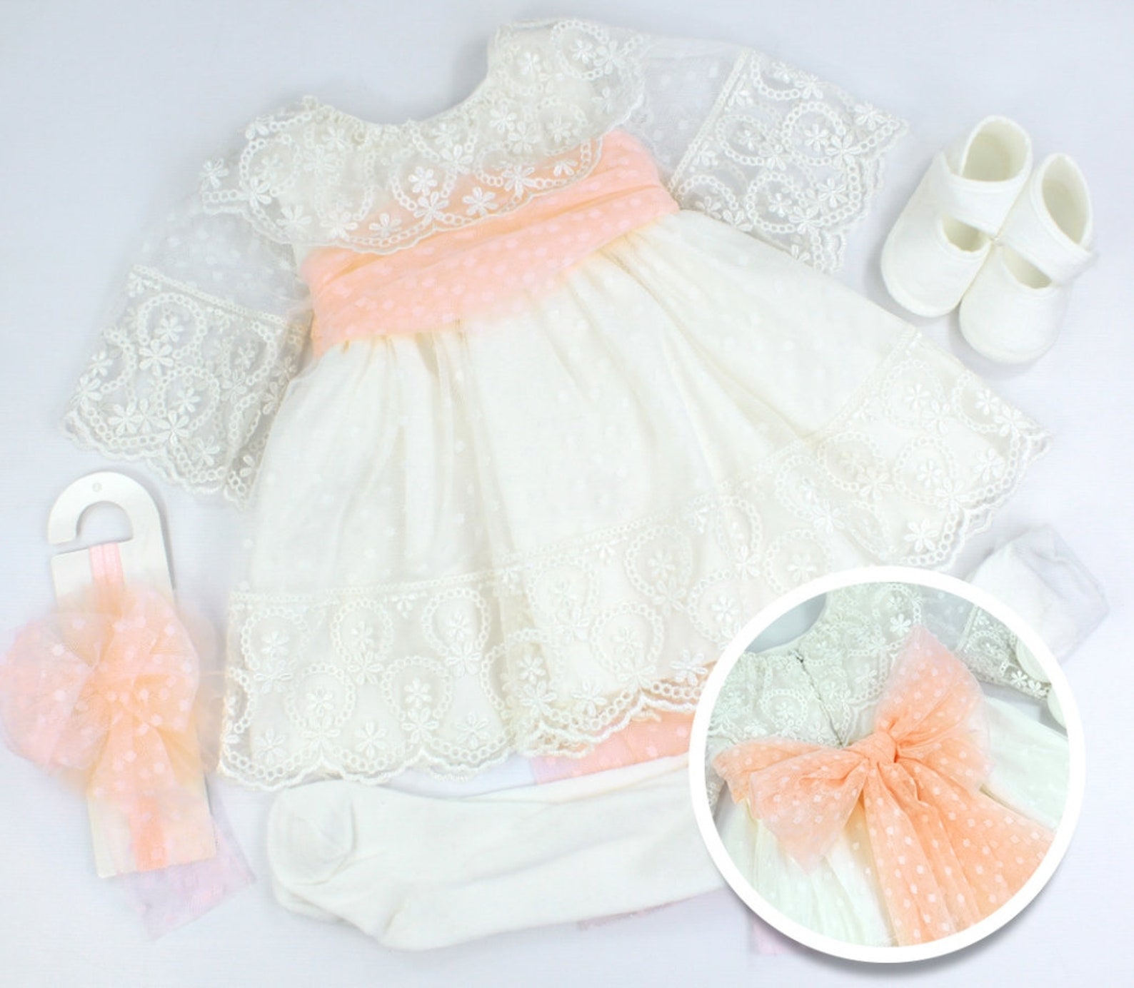 Lace Baby Dress White Baby Girl Outfit 0 3 Months Newborn Etsy