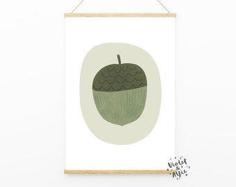 Acorn Woodland Print | Unframed | Children's Room Decor | Neutral Wall Art | Forest Nursery Prints | Nature Themed Baby Room Poster