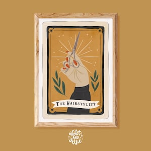 Carte de tarot de styliste | Sans cadre | Cadeau pour coiffeur | Décoration alternative | Illustration d'art mural du coiffeur | Cadeau coiffeur