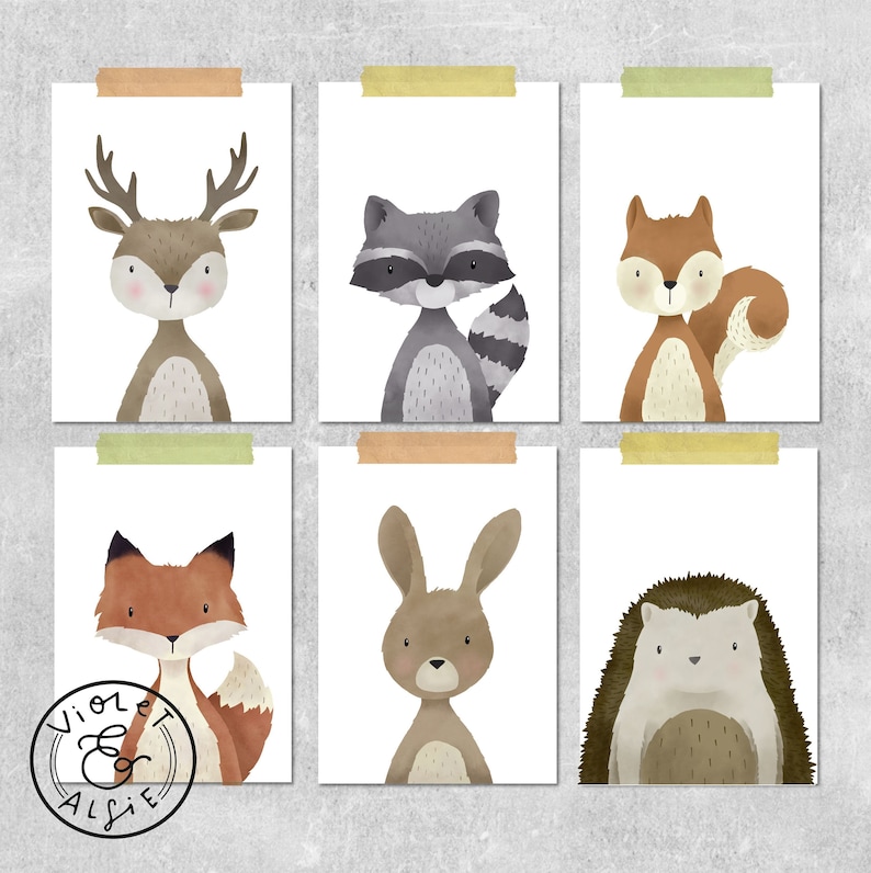 Forest Animal Nursery Prints Woodland Animal Wall Art Etsy