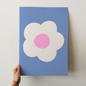 Minimalist Daisy Printable Wall Art | Retro Floral Digital Download | Groovy Pastel Flower Poster | Blue and Pink | Girls Room Flower Print