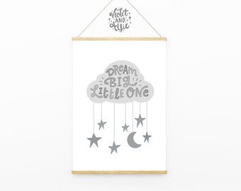 Cloud Print | Unframed | Grey Nursery Wall Art | Dream Big Print | Nursery Print | Dream Cloud Art | Kids Room Print | Cloud Mobile Art