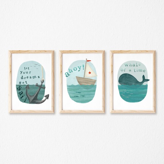 Nautical Nursery Art Boys Room Decor Baby Nursery Wall Art Set Nursery Prints Set Of 3 Unframed Prints Set Nautical Kids Decor
