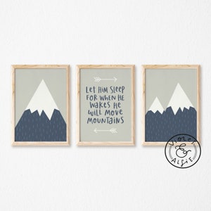 Let Him Sleep Typographic Print, Adventure Nursery Decor, Unframed Set of 3 Prints, Mountains Kids Room Wall Art