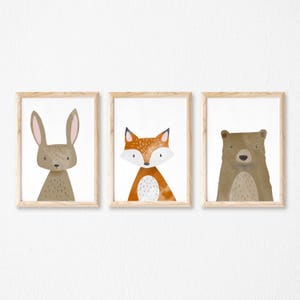 Woodland Nursery Prints, Animal Wall Art, Unframed Prints, Nursery Set, Animal Decor, Cute Animal Art, Fox Print, Bear Wall Art, Rabbit Art