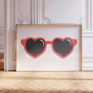 Heart Sunglasses Print | Digital Download Art | Fun Valentine&#39;s Day Decor | Trendy Wall Art | Valentine&#39;s Day Print | Retro Glasses Print