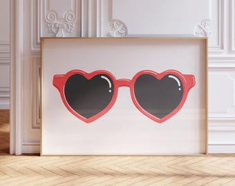 Herz Sonnenbrillen Print | Digitaler Download Kunst | Spaß Valentinstag Dekor | Trendige Wandkunst | Valentinstag Druck | Retro Brillen Print