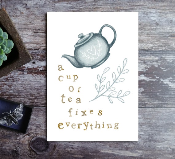 Tea Wall Art Tea Lover Gift A Cup Of Tea Fixes Everything | Etsy