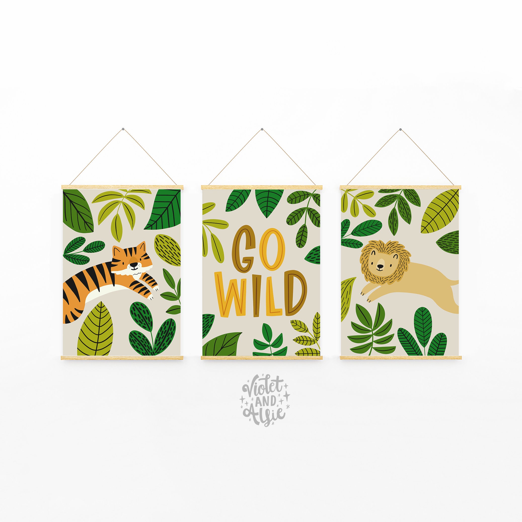 Jungle Nursery Print Set Unframed Set of 3 Jungle Animal Etsy