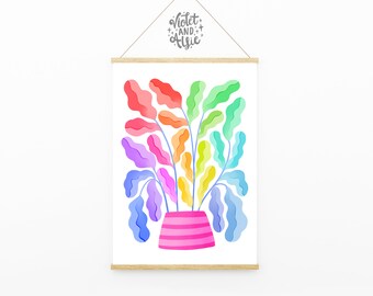 Colourful Rainbow Plant Print | Unframed | Botanical Wall Art | Bold Art Prints | Playful Home Decor | Gallery Wall Decor | Maximalist Home