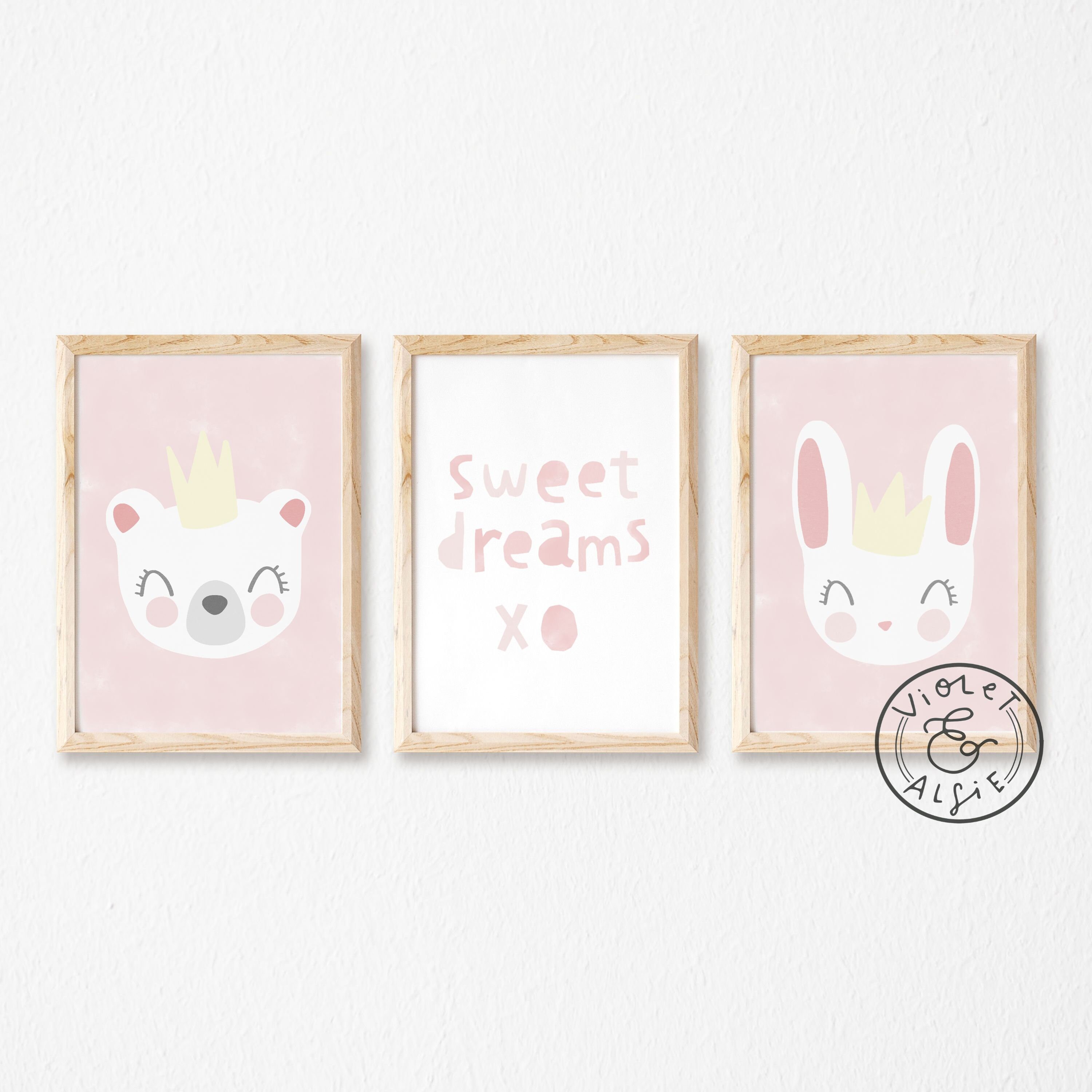 Girl's Bedroom Prints Pink Nursery Wall Art Set of three Etsy