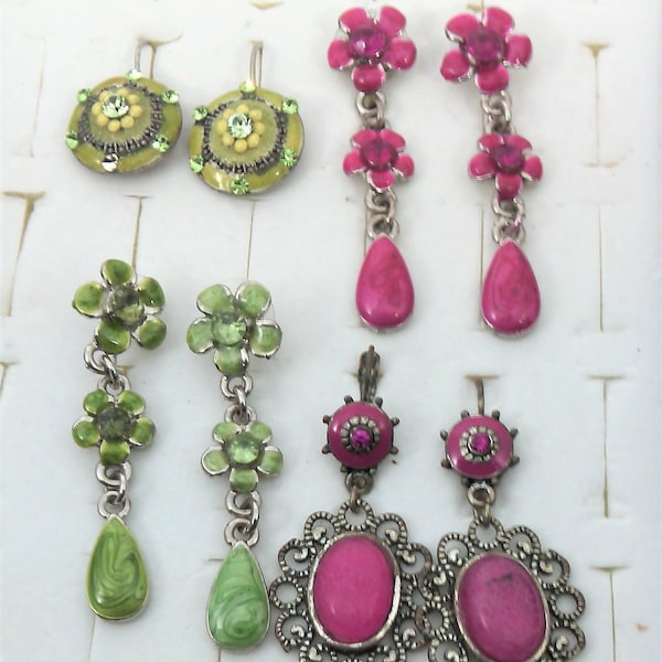 boucles d'oreilles vintage fantaisies émail et strass