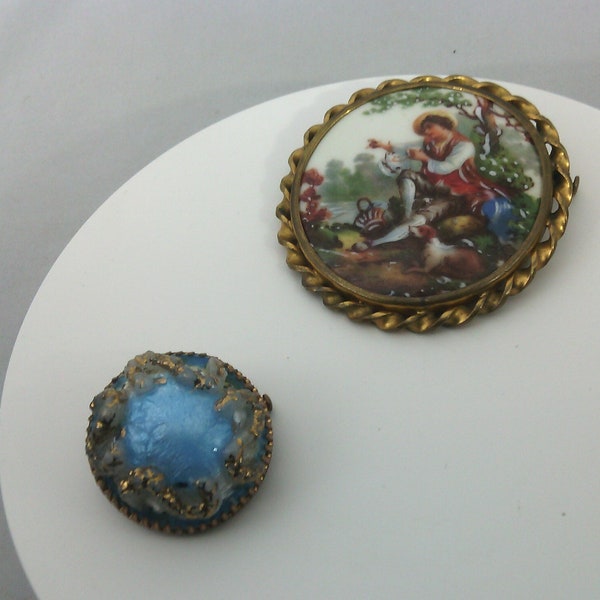 signée LIMOGES broche vintage en porcelaine et  métal doré patiné