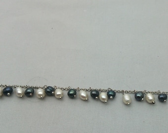 Bracelet Vintage Ancien LDADPR - Perles Argentées Brillantes, Bijou Ancien De France, Occasion