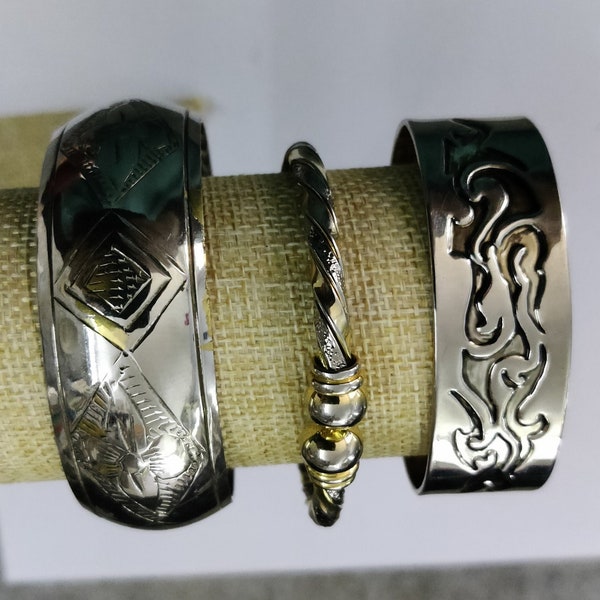 bracelet jonc vintage en métal argenté